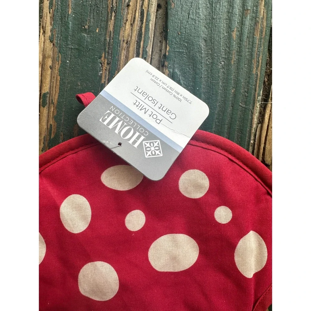 Home Collection Red Mushroom Polka Dot Cotton Pot Mitt Kitchen Pot Holder NWT
